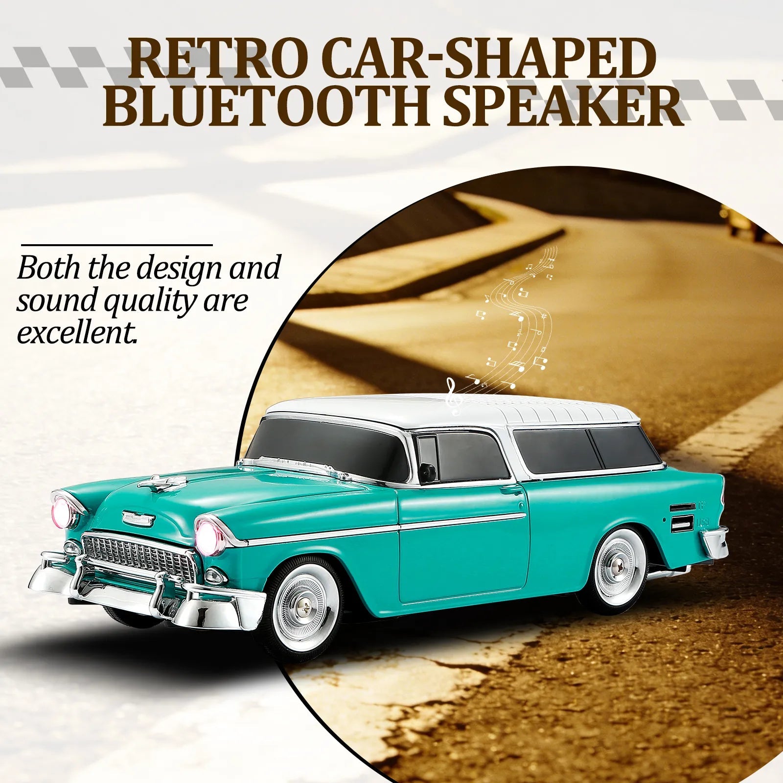 WS - 1955 Retro Sedan Bluetooth Replica Speaker – Portable Wireless Car Model with HD Sound, TWS, FM, LED Party Light, USB/TF, Type - C, Hands - Free Mic for Car Enthusiasts & Home Audio - WSTER