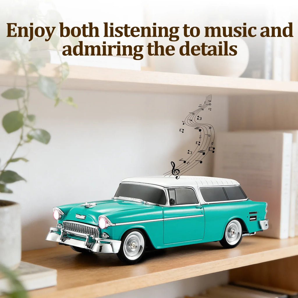 WS - 1955 Retro Sedan Bluetooth Replica Speaker – Portable Wireless Car Model with HD Sound, TWS, FM, LED Party Light, USB/TF, Type - C, Hands - Free Mic for Car Enthusiasts & Home Audio - WSTER
