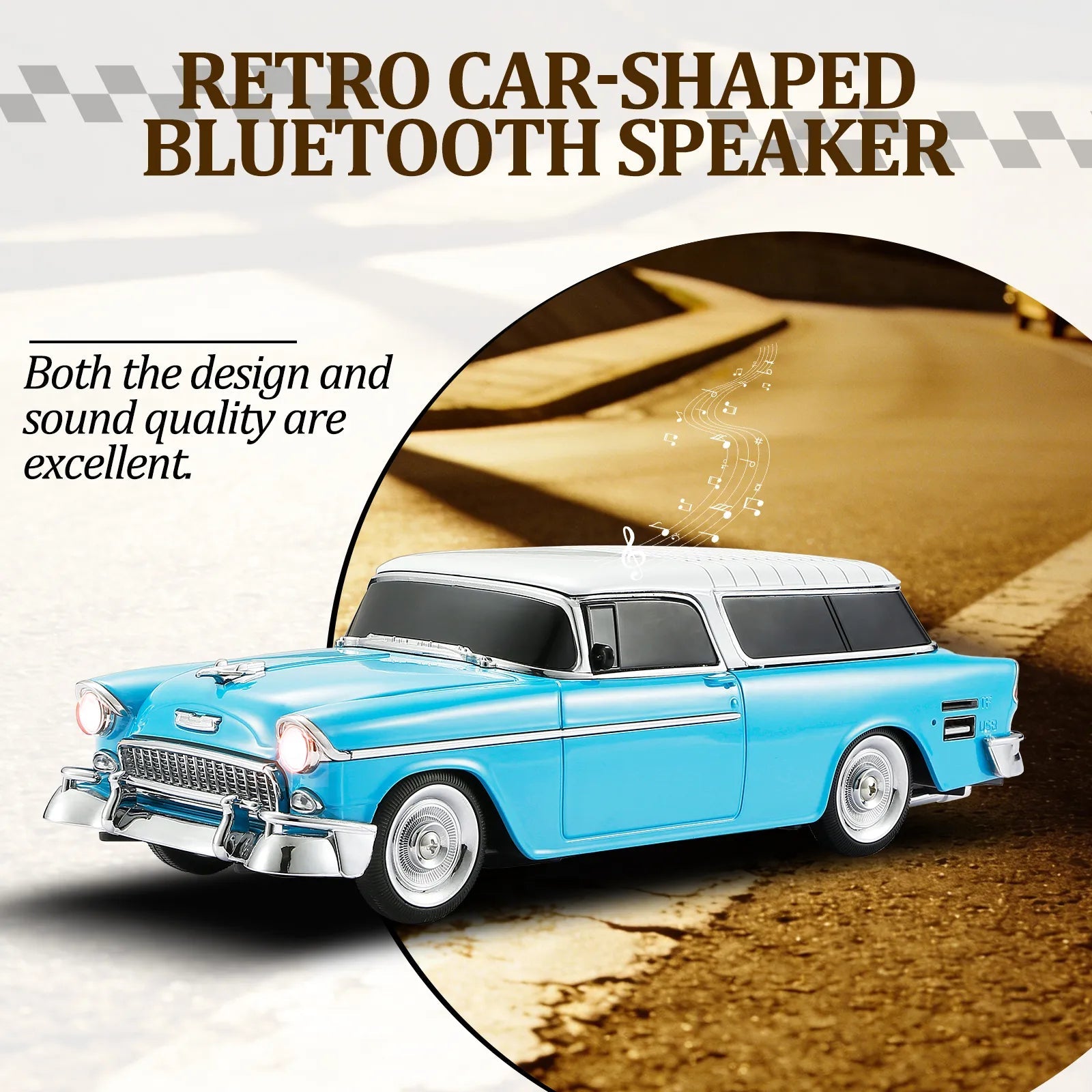 WS - 1955 Retro Sedan Bluetooth Replica Speaker – Portable Wireless Car Model with HD Sound, TWS, FM, LED Party Light, USB/TF, Type - C, Hands - Free Mic for Car Enthusiasts & Home Audio - WSTER