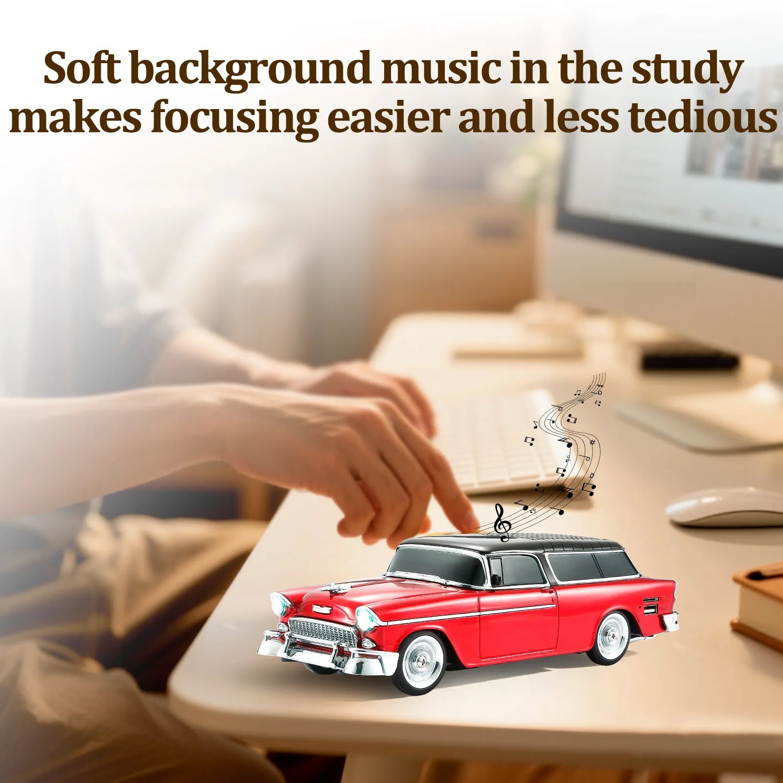 WS - 1955 Retro Sedan Bluetooth Replica Speaker – Portable Wireless Car Model with HD Sound, TWS, FM, LED Party Light, USB/TF, Type - C, Hands - Free Mic for Car Enthusiasts & Home Audio - WSTER
