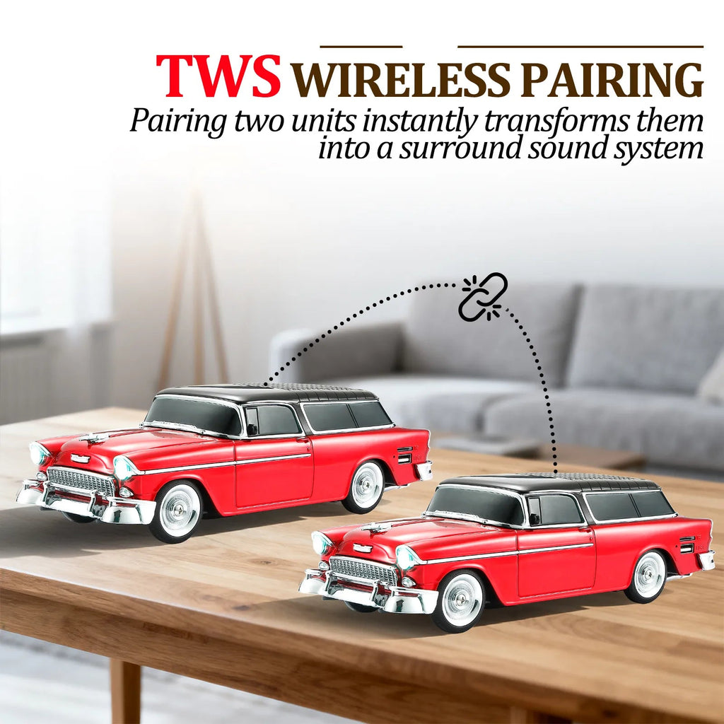 WS - 1955 Retro Sedan Bluetooth Replica Speaker – Portable Wireless Car Model with HD Sound, TWS, FM, LED Party Light, USB/TF, Type - C, Hands - Free Mic for Car Enthusiasts & Home Audio - WSTER