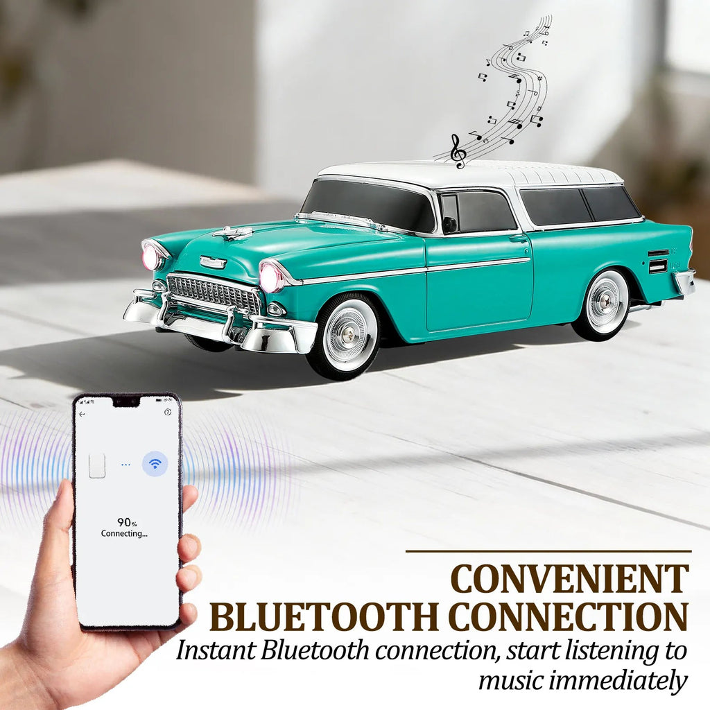 WS - 1955 Retro Sedan Bluetooth Replica Speaker – Portable Wireless Car Model with HD Sound, TWS, FM, LED Party Light, USB/TF, Type - C, Hands - Free Mic for Car Enthusiasts & Home Audio - WSTER