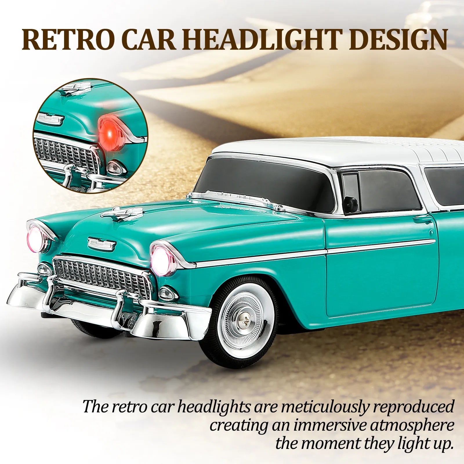 WS - 1955 Retro Sedan Bluetooth Replica Speaker – Portable Wireless Car Model with HD Sound, TWS, FM, LED Party Light, USB/TF, Type - C, Hands - Free Mic for Car Enthusiasts & Home Audio - WSTER