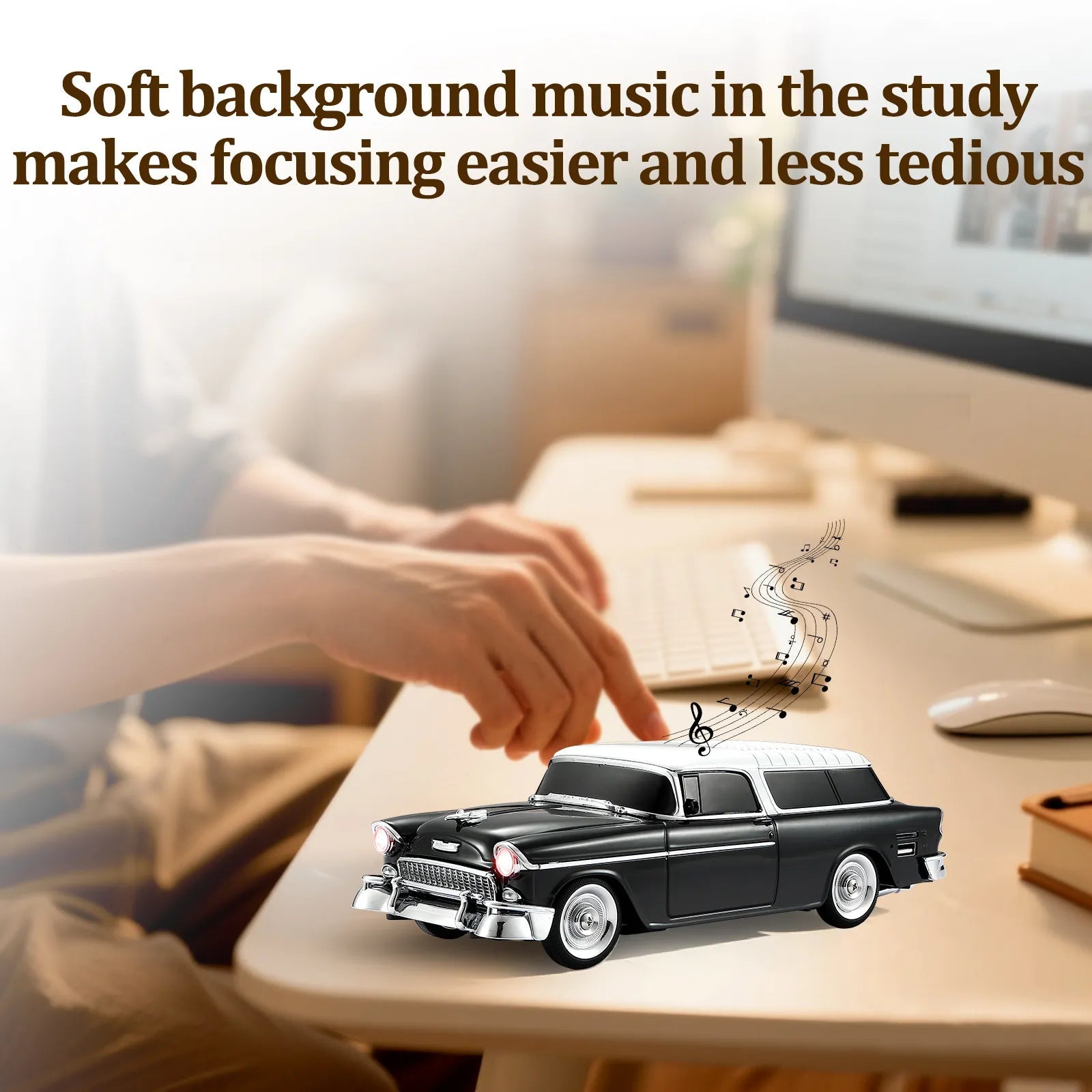WS - 1955 Retro Sedan Bluetooth Replica Speaker – Portable Wireless Car Model with HD Sound, TWS, FM, LED Party Light, USB/TF, Type - C, Hands - Free Mic for Car Enthusiasts & Home Audio - WSTER