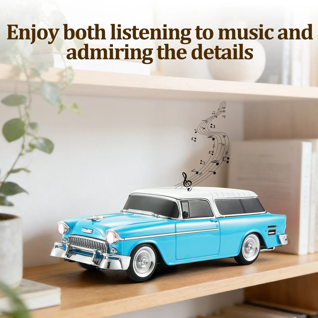 WS - 1955 Retro Sedan Bluetooth Replica Speaker – Portable Wireless Car Model with HD Sound, TWS, FM, LED Party Light, USB/TF, Type - C, Hands - Free Mic for Car Enthusiasts & Home Audio - WSTER