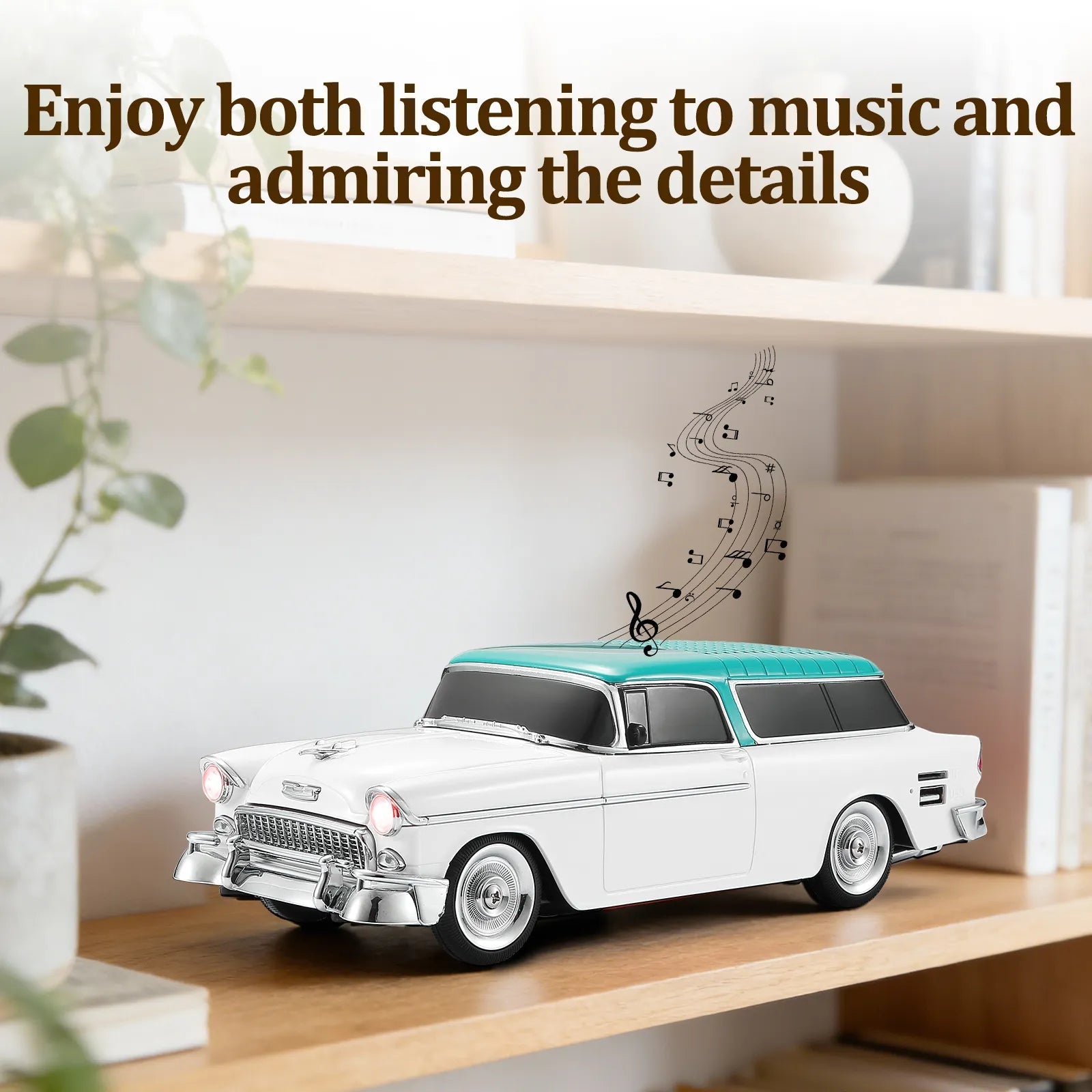 WS - 1955 Retro Sedan Bluetooth Replica Speaker – Portable Wireless Car Model with HD Sound, TWS, FM, LED Party Light, USB/TF, Type - C, Hands - Free Mic for Car Enthusiasts & Home Audio - WSTER