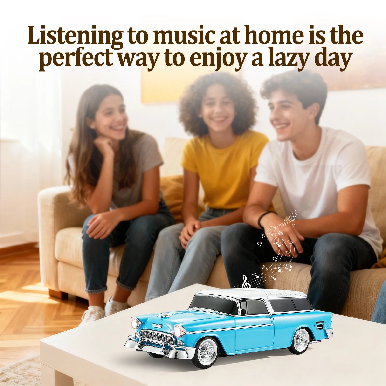 WS - 1955 Retro Sedan Bluetooth Replica Speaker – Portable Wireless Car Model with HD Sound, TWS, FM, LED Party Light, USB/TF, Type - C, Hands - Free Mic for Car Enthusiasts & Home Audio - WSTER