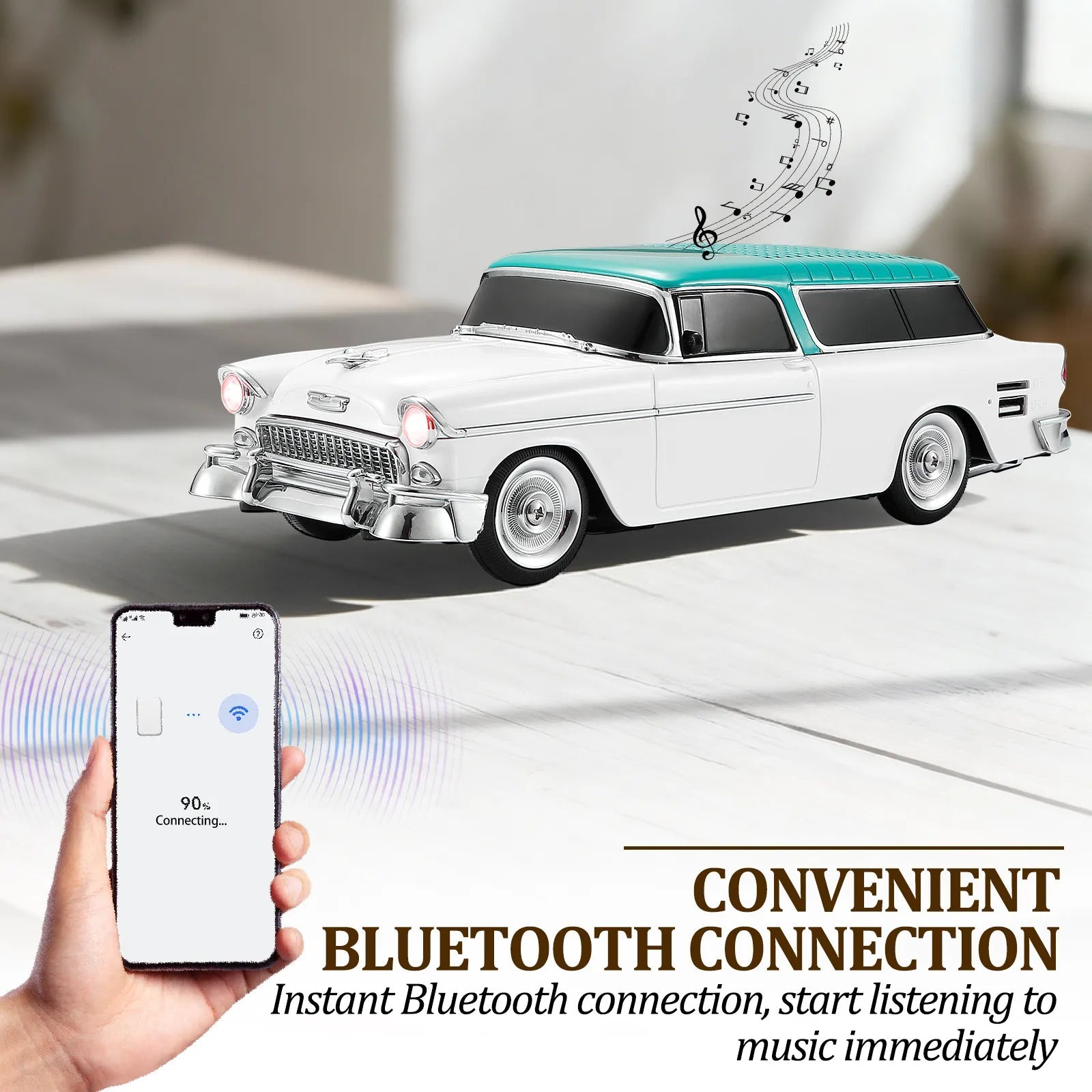 WS - 1955 Retro Sedan Bluetooth Replica Speaker – Portable Wireless Car Model with HD Sound, TWS, FM, LED Party Light, USB/TF, Type - C, Hands - Free Mic for Car Enthusiasts & Home Audio - WSTER