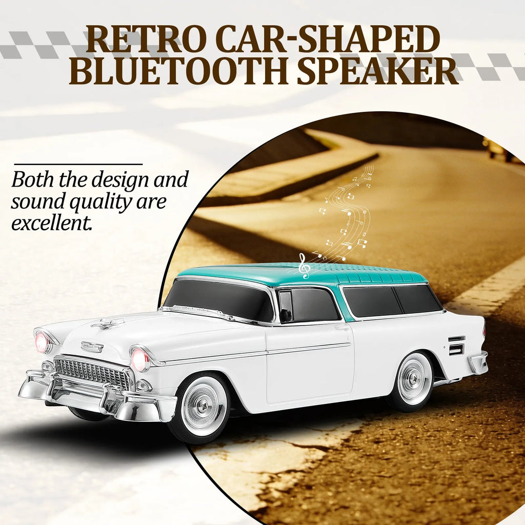 WS - 1955 Retro Sedan Bluetooth Replica Speaker – Portable Wireless Car Model with HD Sound, TWS, FM, LED Party Light, USB/TF, Type - C, Hands - Free Mic for Car Enthusiasts & Home Audio - WSTER