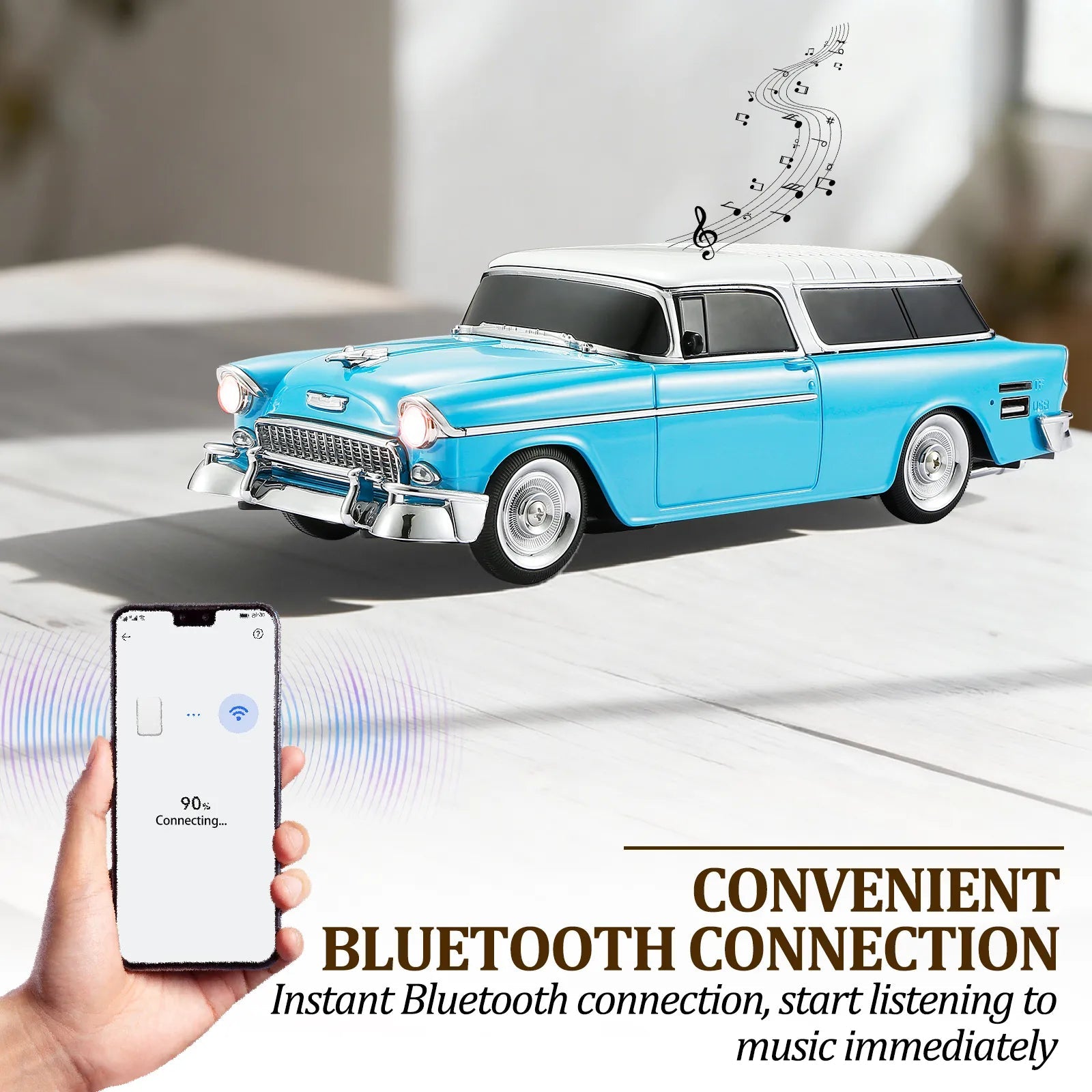 WS - 1955 Retro Sedan Bluetooth Replica Speaker – Portable Wireless Car Model with HD Sound, TWS, FM, LED Party Light, USB/TF, Type - C, Hands - Free Mic for Car Enthusiasts & Home Audio - WSTER