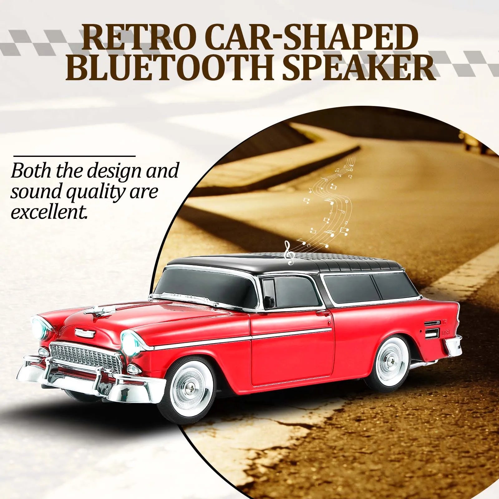 WS - 1955 Retro Sedan Bluetooth Replica Speaker – Portable Wireless Car Model with HD Sound, TWS, FM, LED Party Light, USB/TF, Type - C, Hands - Free Mic for Car Enthusiasts & Home Audio - WSTER