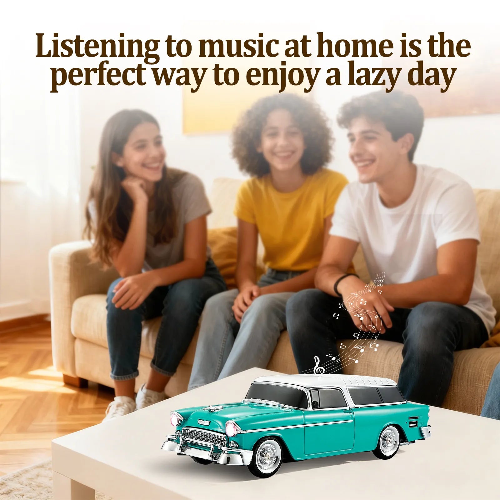 WS - 1955 Retro Sedan Bluetooth Replica Speaker – Portable Wireless Car Model with HD Sound, TWS, FM, LED Party Light, USB/TF, Type - C, Hands - Free Mic for Car Enthusiasts & Home Audio - WSTER