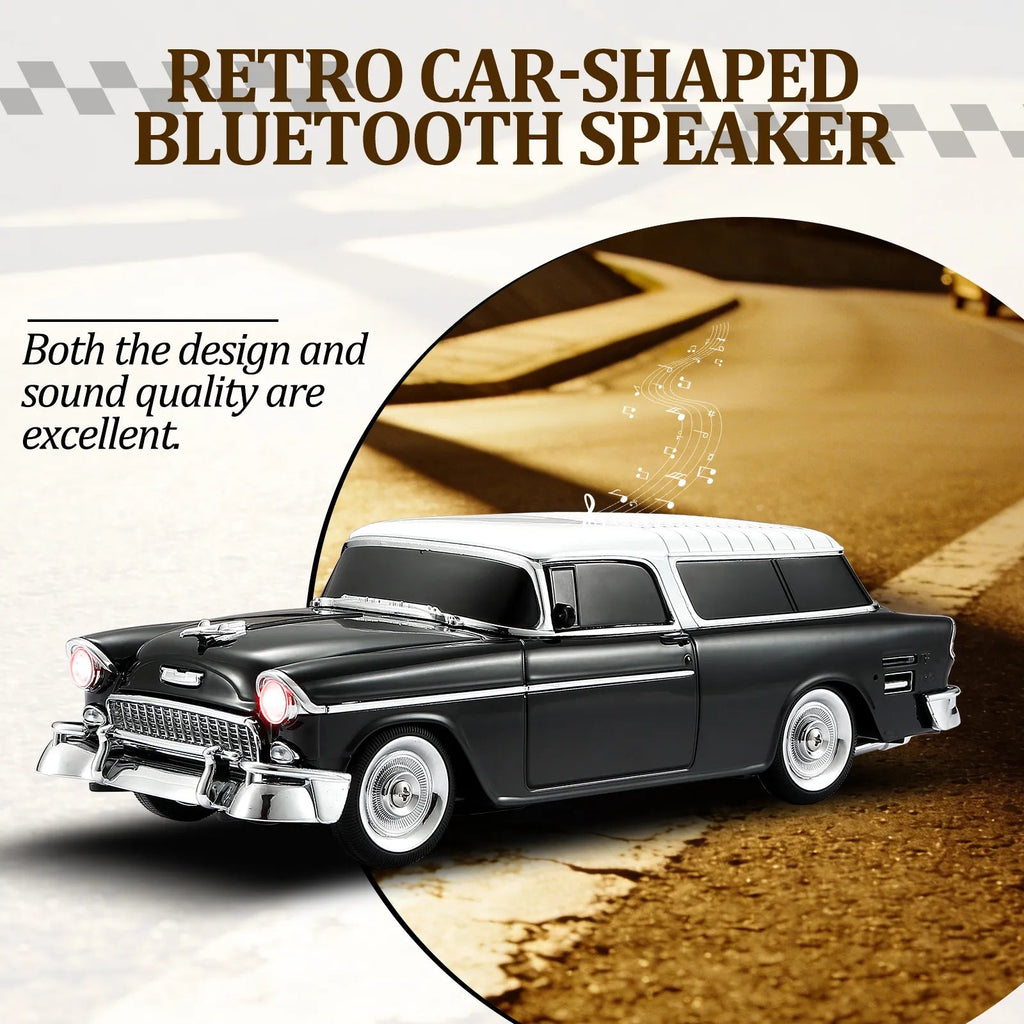 WS - 1955 Retro Sedan Bluetooth Replica Speaker – Portable Wireless Car Model with HD Sound, TWS, FM, LED Party Light, USB/TF, Type - C, Hands - Free Mic for Car Enthusiasts & Home Audio - WSTER
