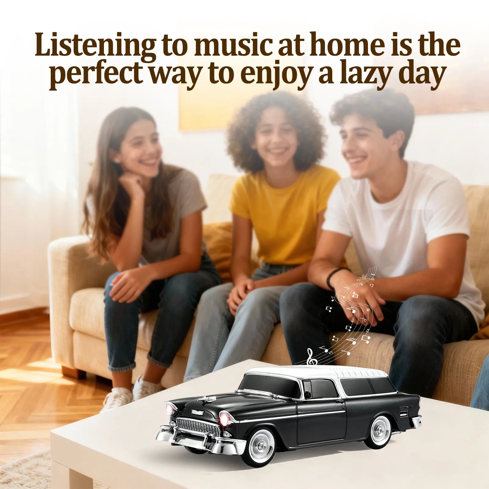 WS - 1955 Retro Sedan Bluetooth Replica Speaker – Portable Wireless Car Model with HD Sound, TWS, FM, LED Party Light, USB/TF, Type - C, Hands - Free Mic for Car Enthusiasts & Home Audio - WSTER