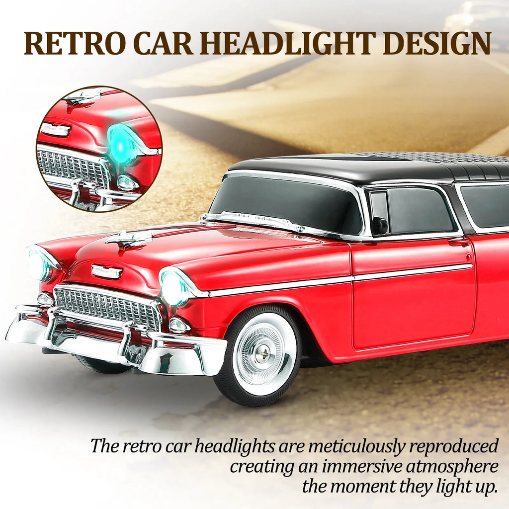 WS - 1955 Retro Sedan Bluetooth Replica Speaker – Portable Wireless Car Model with HD Sound, TWS, FM, LED Party Light, USB/TF, Type - C, Hands - Free Mic for Car Enthusiasts & Home Audio - WSTER