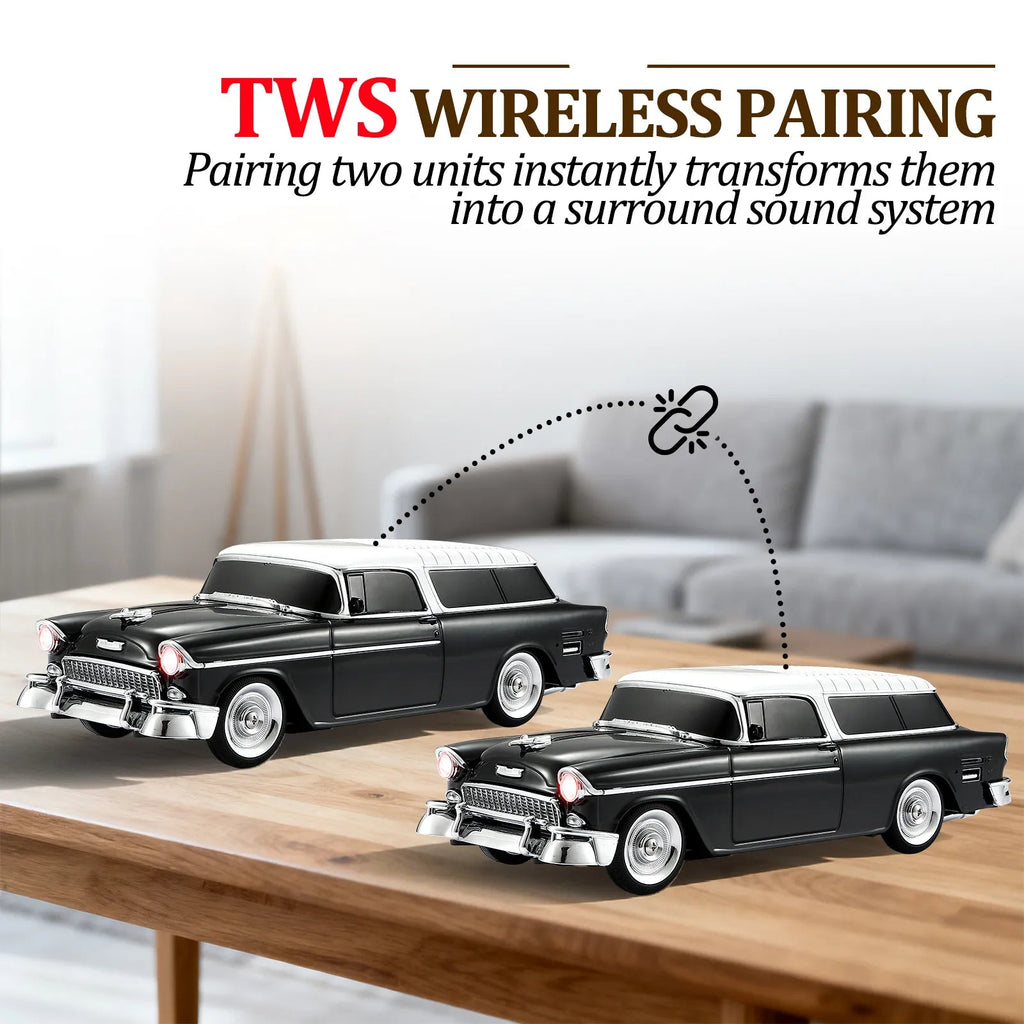 WS - 1955 Retro Sedan Bluetooth Replica Speaker – Portable Wireless Car Model with HD Sound, TWS, FM, LED Party Light, USB/TF, Type - C, Hands - Free Mic for Car Enthusiasts & Home Audio - WSTER