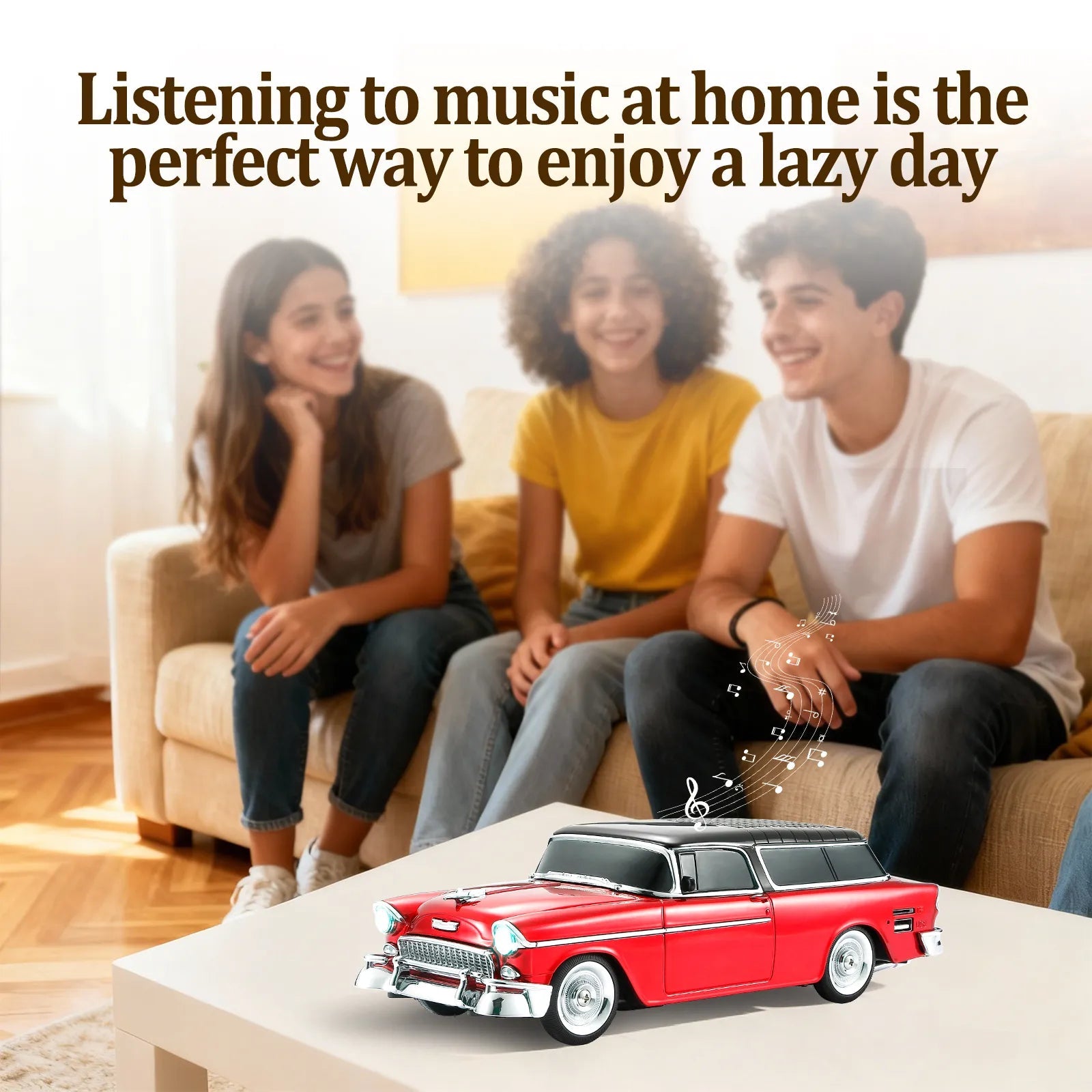 WS - 1955 Retro Sedan Bluetooth Replica Speaker – Portable Wireless Car Model with HD Sound, TWS, FM, LED Party Light, USB/TF, Type - C, Hands - Free Mic for Car Enthusiasts & Home Audio - WSTER