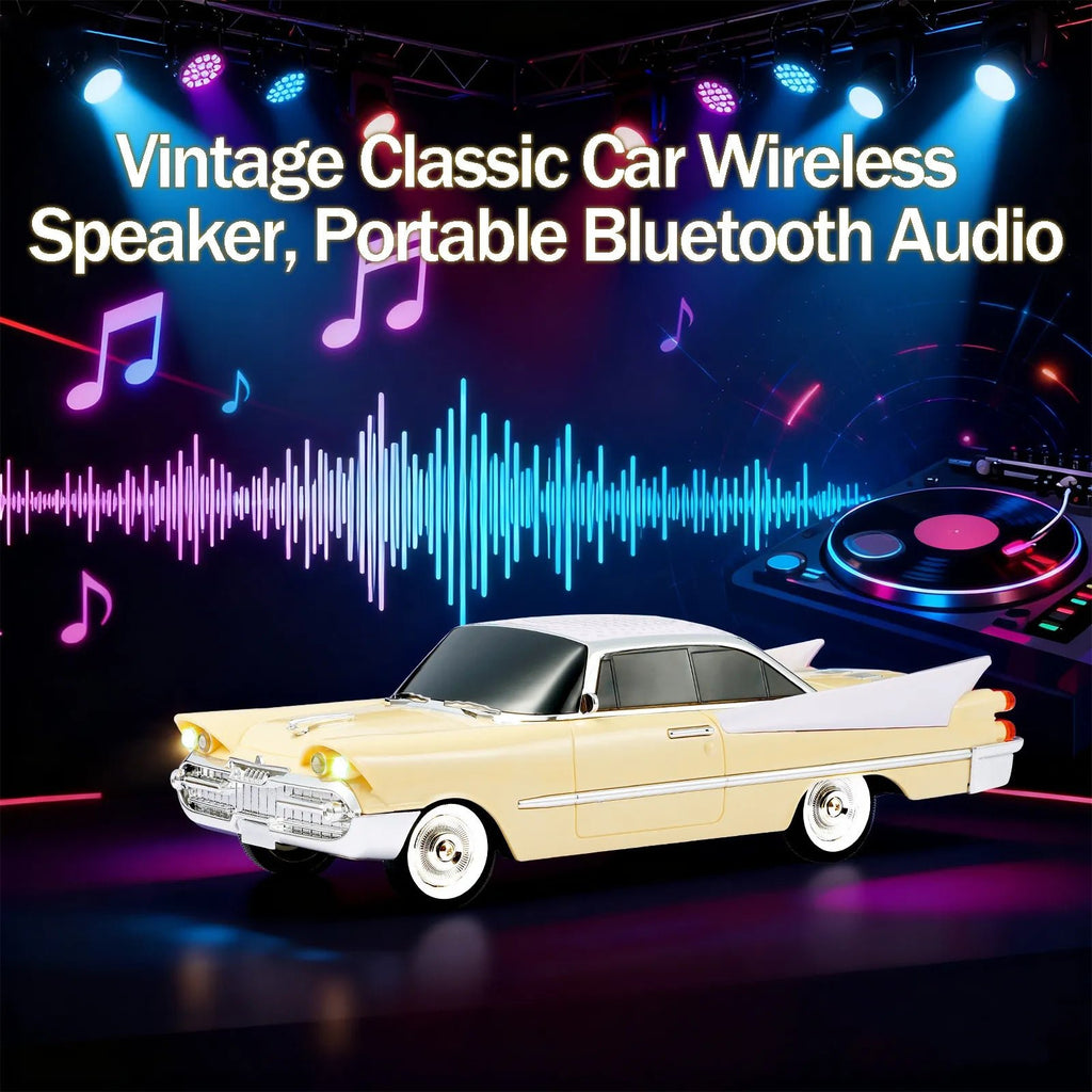 WS - 1965 Bluetooth Replica Speaker – Retro Rocket Car Design, HD Sound, TWS, LED Party Lights, FM Radio, USB/TF Playback, Built - in Microphone – Portable Surprise Gift for Car Lovers - WSTER