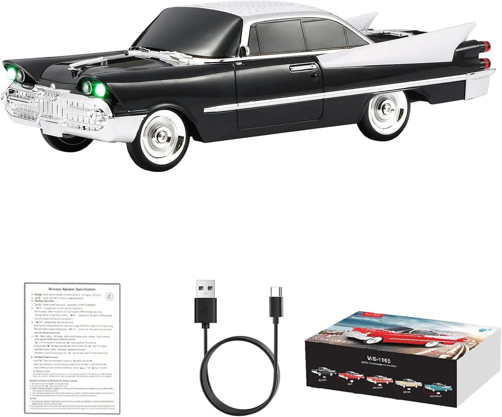 WS - 1965 Bluetooth Replica Speaker – Retro Rocket Car Design, HD Sound, TWS, LED Party Lights, FM Radio, USB/TF Playback, Built - in Microphone – Portable Surprise Gift for Car Lovers - WSTER
