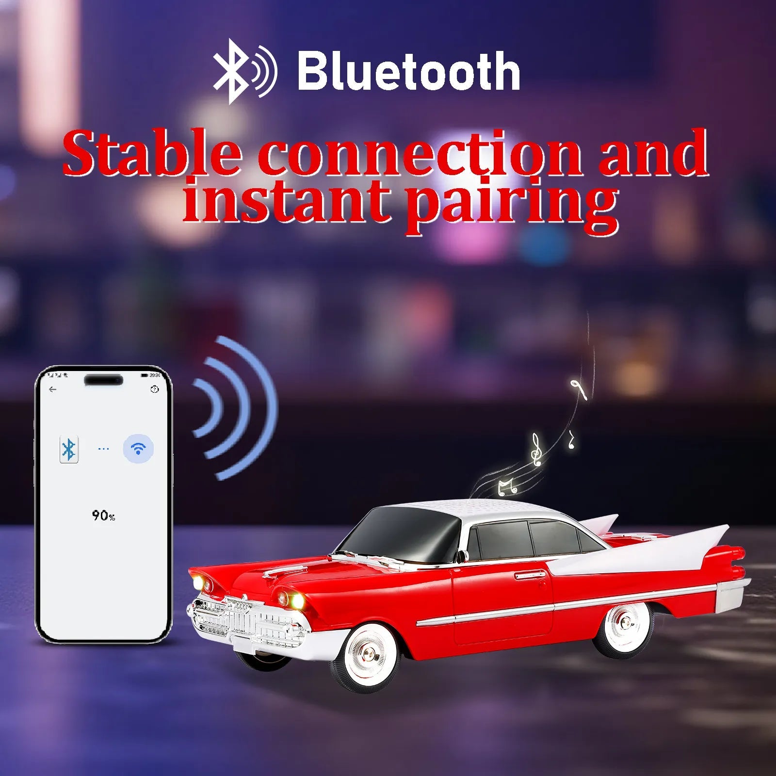 WS - 1965 Bluetooth Replica Speaker – Retro Rocket Car Design, HD Sound, TWS, LED Party Lights, FM Radio, USB/TF Playback, Built - in Microphone – Portable Surprise Gift for Car Lovers - WSTER