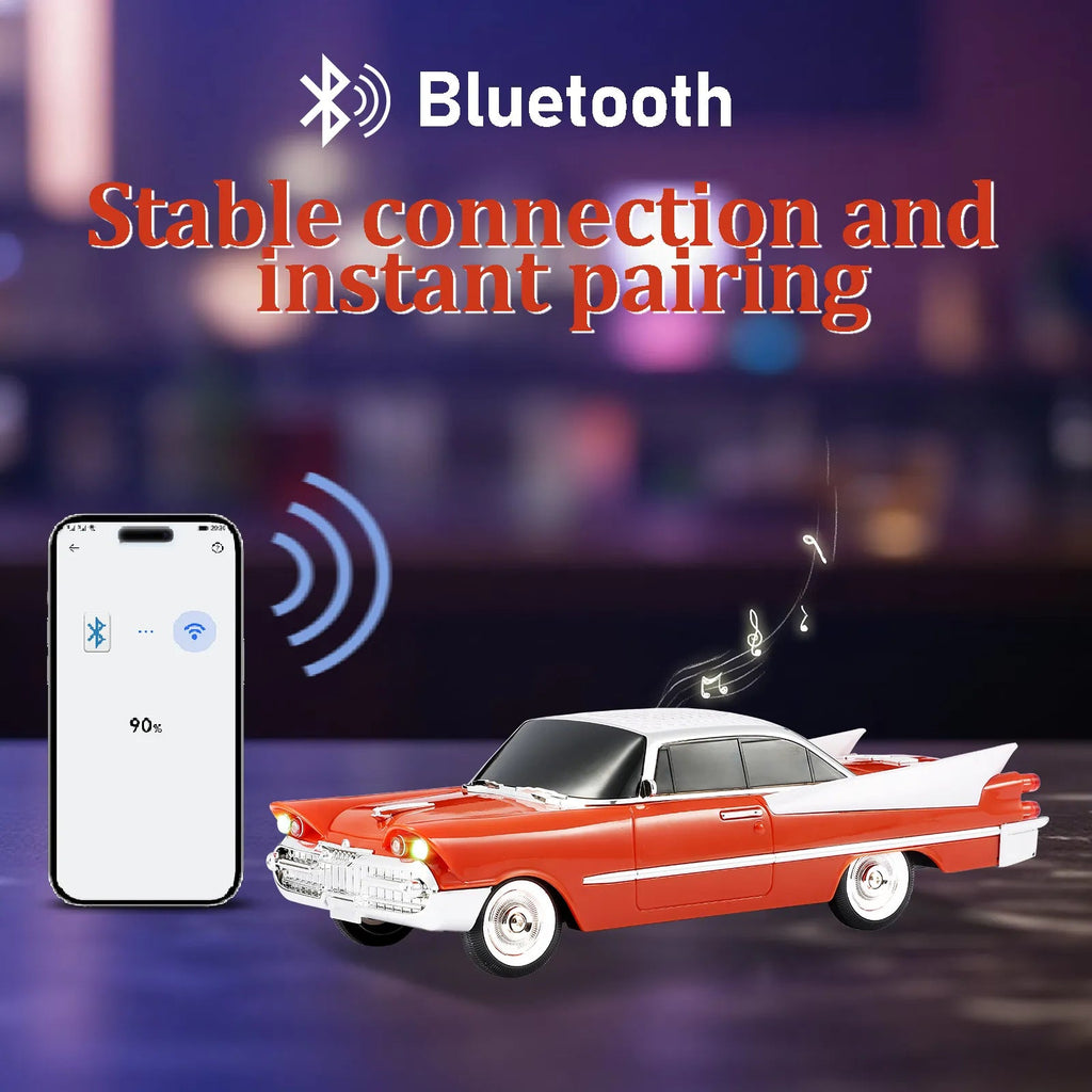 WS - 1965 Bluetooth Replica Speaker – Retro Rocket Car Design, HD Sound, TWS, LED Party Lights, FM Radio, USB/TF Playback, Built - in Microphone – Portable Surprise Gift for Car Lovers - WSTER