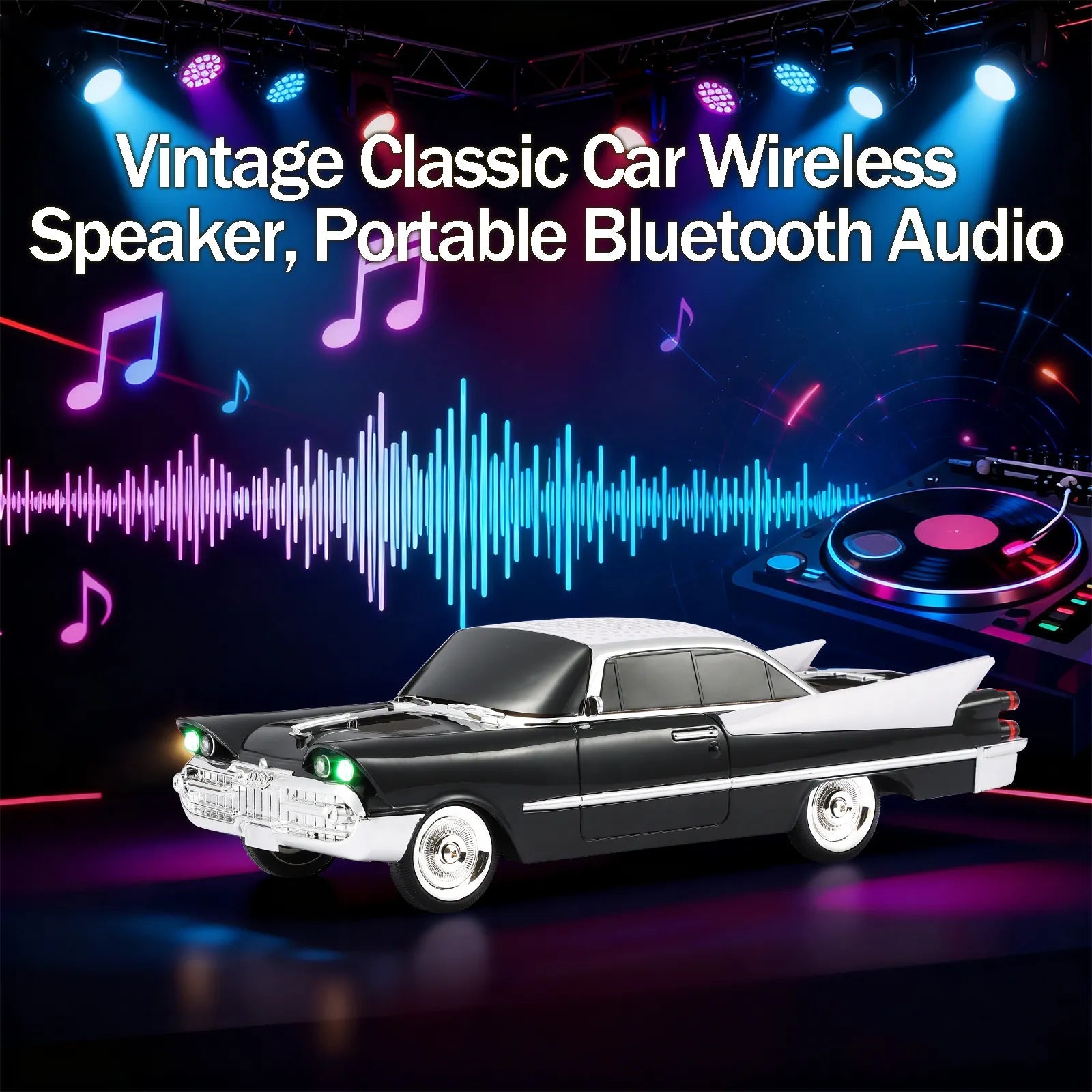WS - 1965 Bluetooth Replica Speaker – Retro Rocket Car Design, HD Sound, TWS, LED Party Lights, FM Radio, USB/TF Playback, Built - in Microphone – Portable Surprise Gift for Car Lovers - WSTER