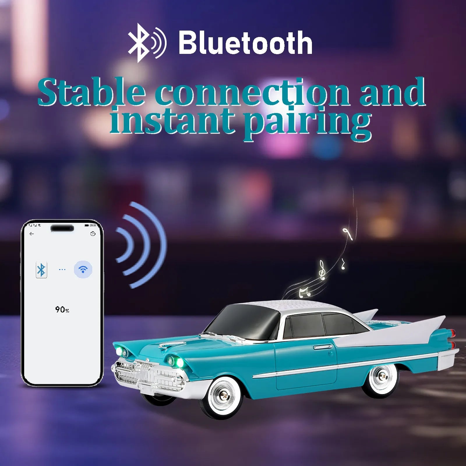 WS - 1965 Bluetooth Replica Speaker – Retro Rocket Car Design, HD Sound, TWS, LED Party Lights, FM Radio, USB/TF Playback, Built - in Microphone – Portable Surprise Gift for Car Lovers - WSTER