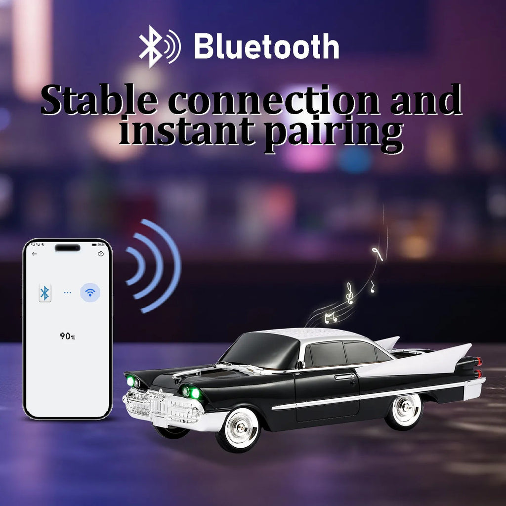 WS - 1965 Bluetooth Replica Speaker – Retro Rocket Car Design, HD Sound, TWS, LED Party Lights, FM Radio, USB/TF Playback, Built - in Microphone – Portable Surprise Gift for Car Lovers - WSTER