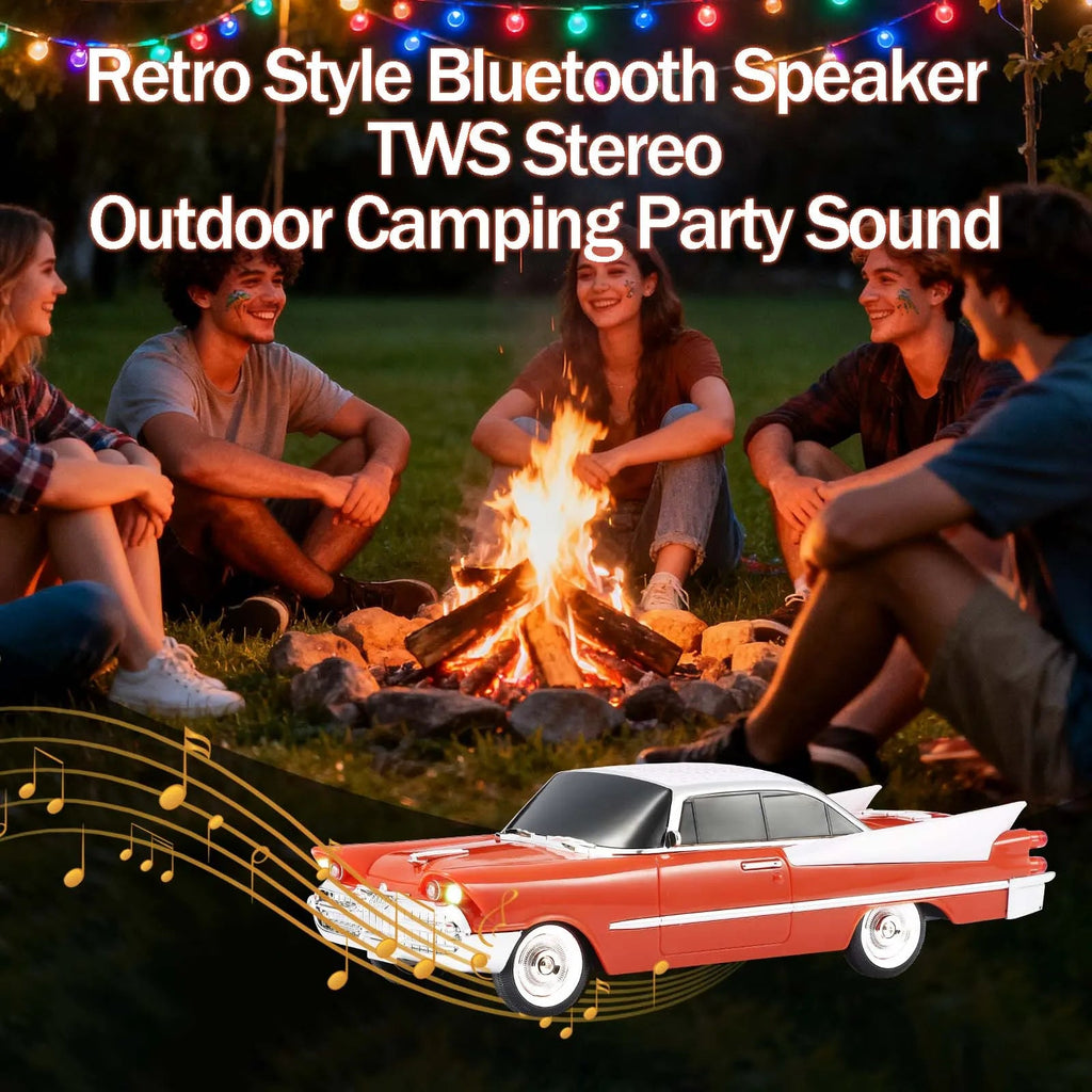WS - 1965 Bluetooth Replica Speaker – Retro Rocket Car Design, HD Sound, TWS, LED Party Lights, FM Radio, USB/TF Playback, Built - in Microphone – Portable Surprise Gift for Car Lovers - WSTER