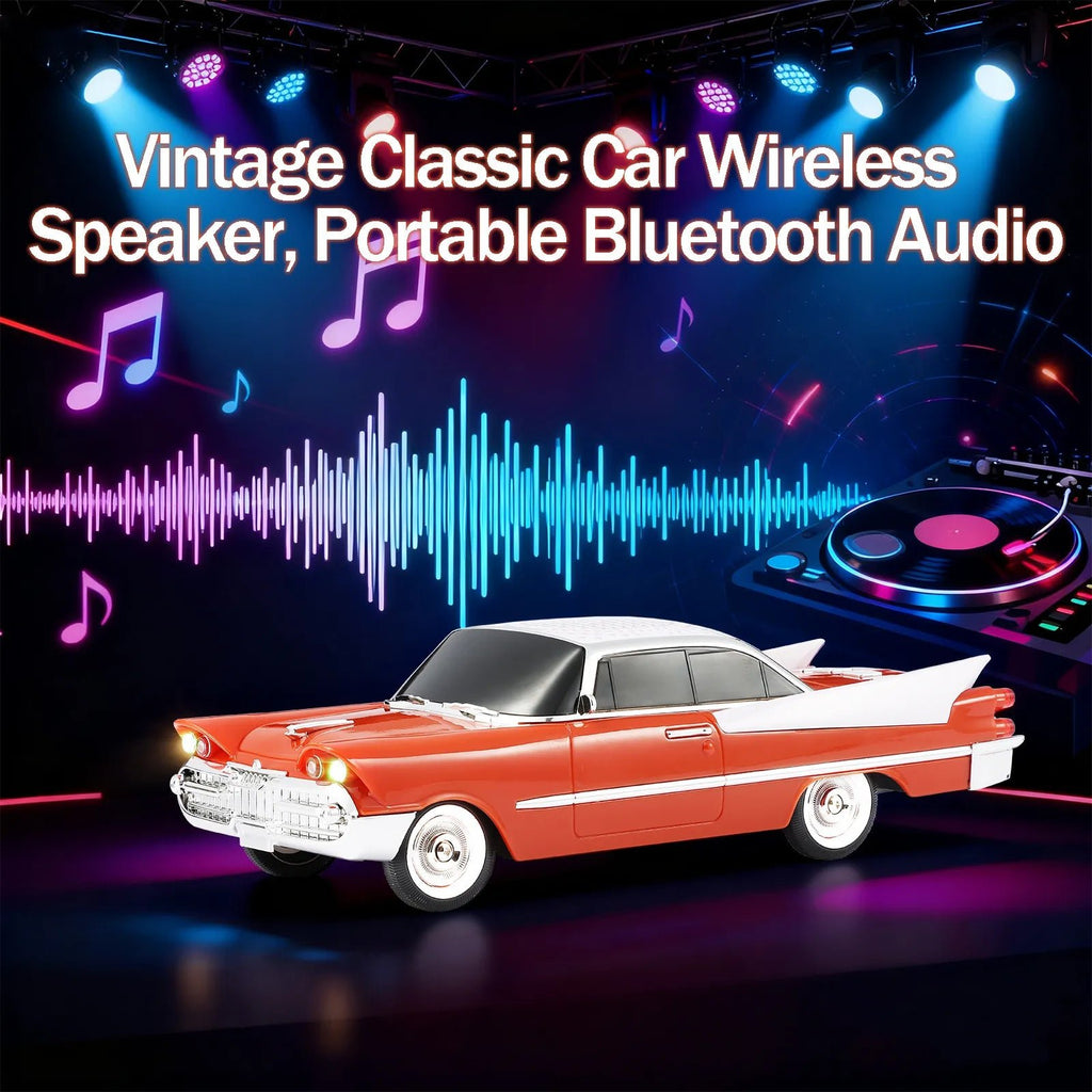 WS - 1965 Bluetooth Replica Speaker – Retro Rocket Car Design, HD Sound, TWS, LED Party Lights, FM Radio, USB/TF Playback, Built - in Microphone – Portable Surprise Gift for Car Lovers - WSTER