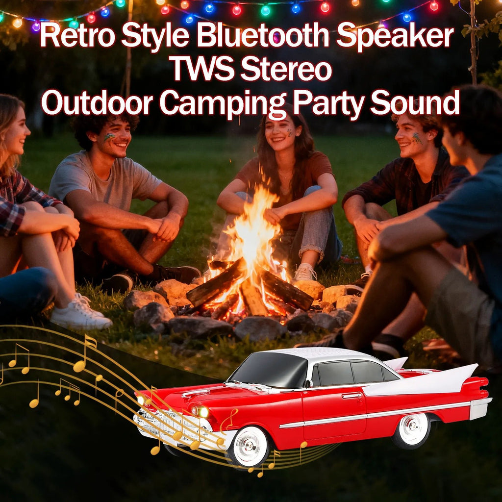 WS - 1965 Bluetooth Replica Speaker – Retro Rocket Car Design, HD Sound, TWS, LED Party Lights, FM Radio, USB/TF Playback, Built - in Microphone – Portable Surprise Gift for Car Lovers - WSTER