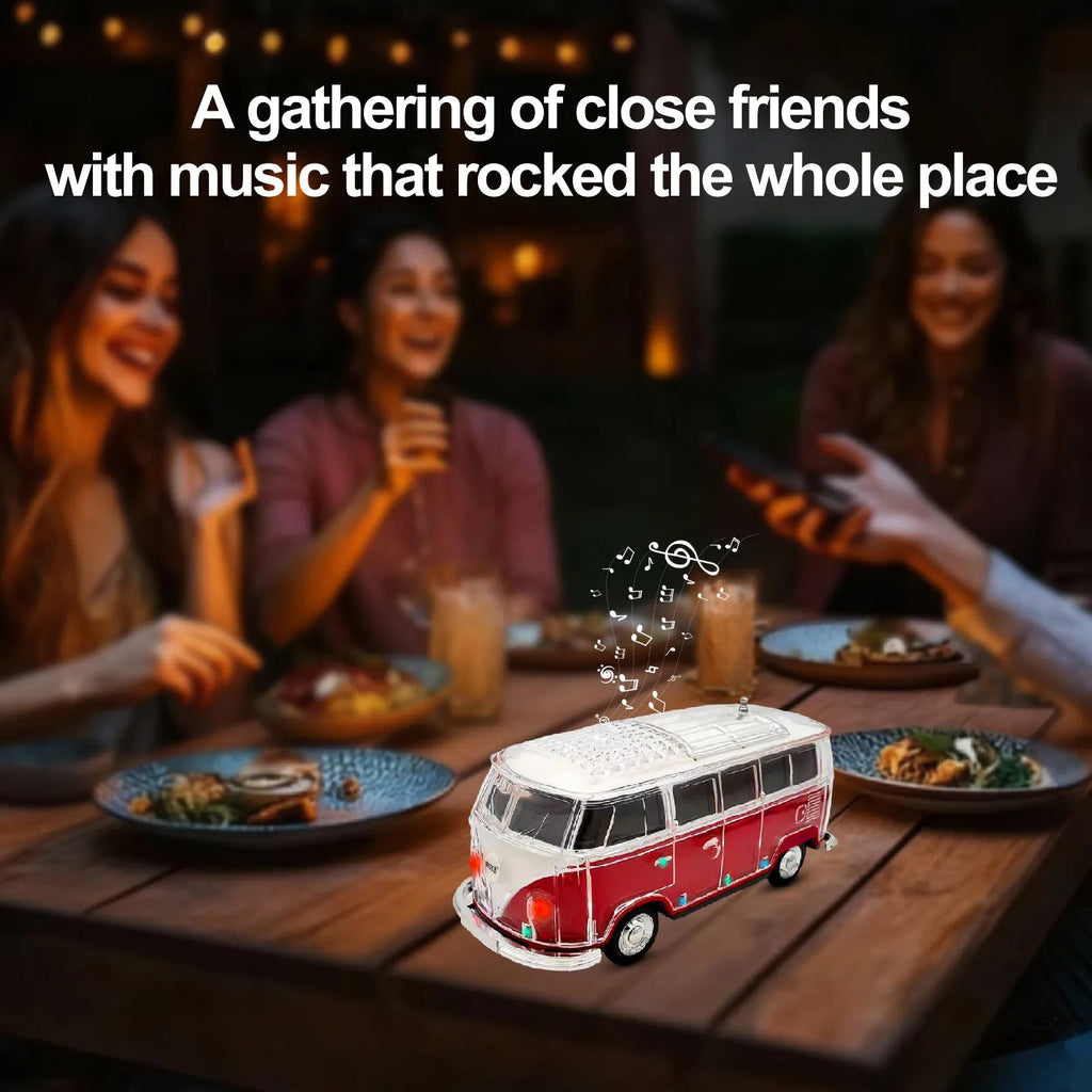 WS - 267 Bluetooth Replica Speaker with Mini Bus Design, Transparent Body with Switchable LED Party Light, FM Radio, TWS Pairing,Supports USB/TF, Considerate Gift for Car Fans & Audio Users - WSTER