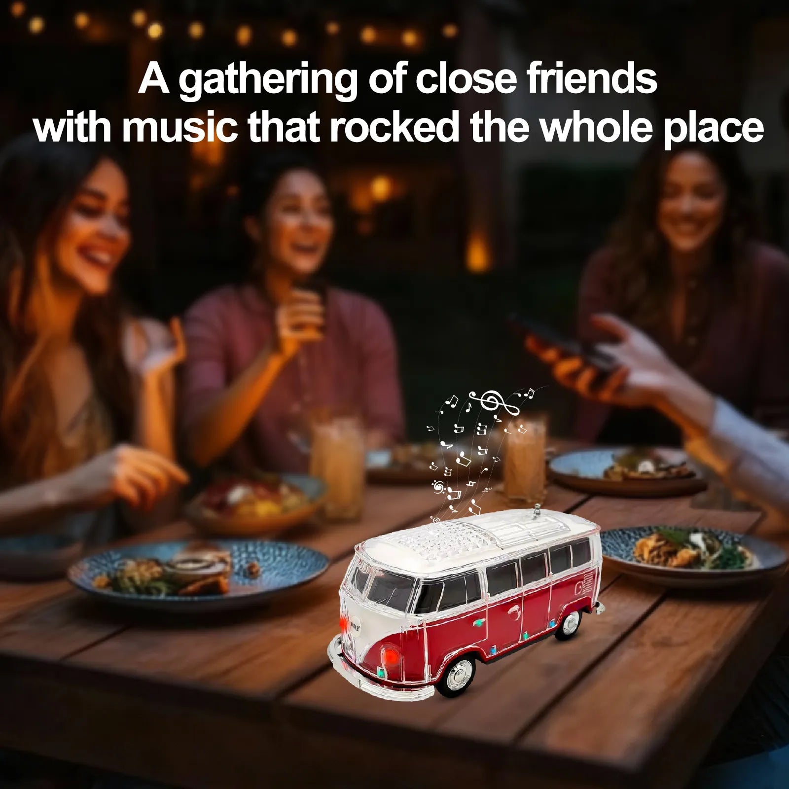 WS - 267 Bluetooth Replica Speaker with Mini Bus Design, Transparent Body with Switchable LED Party Light, FM Radio, TWS Pairing,Supports USB/TF, Considerate Gift for Car Fans & Audio Users - WSTER