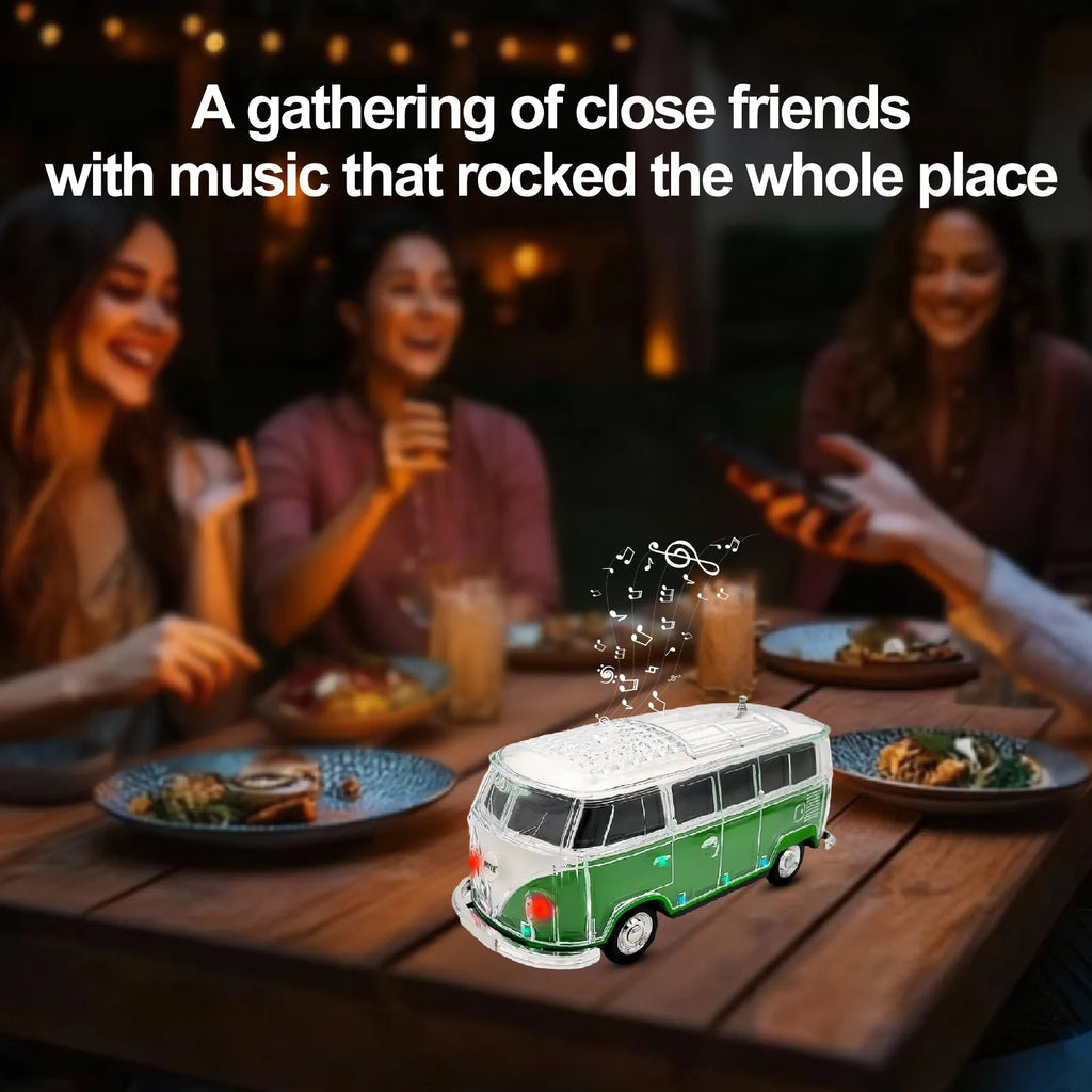 WS - 267 Bluetooth Replica Speaker with Mini Bus Design, Transparent Body with Switchable LED Party Light, FM Radio, TWS Pairing,Supports USB/TF, Considerate Gift for Car Fans & Audio Users - WSTER