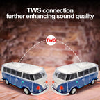WS - 267 Bluetooth Replica Speaker with Mini Bus Design, Transparent Body with Switchable LED Party Light, FM Radio, TWS Pairing,Supports USB/TF, Considerate Gift for Car Fans & Audio Users - WSTER