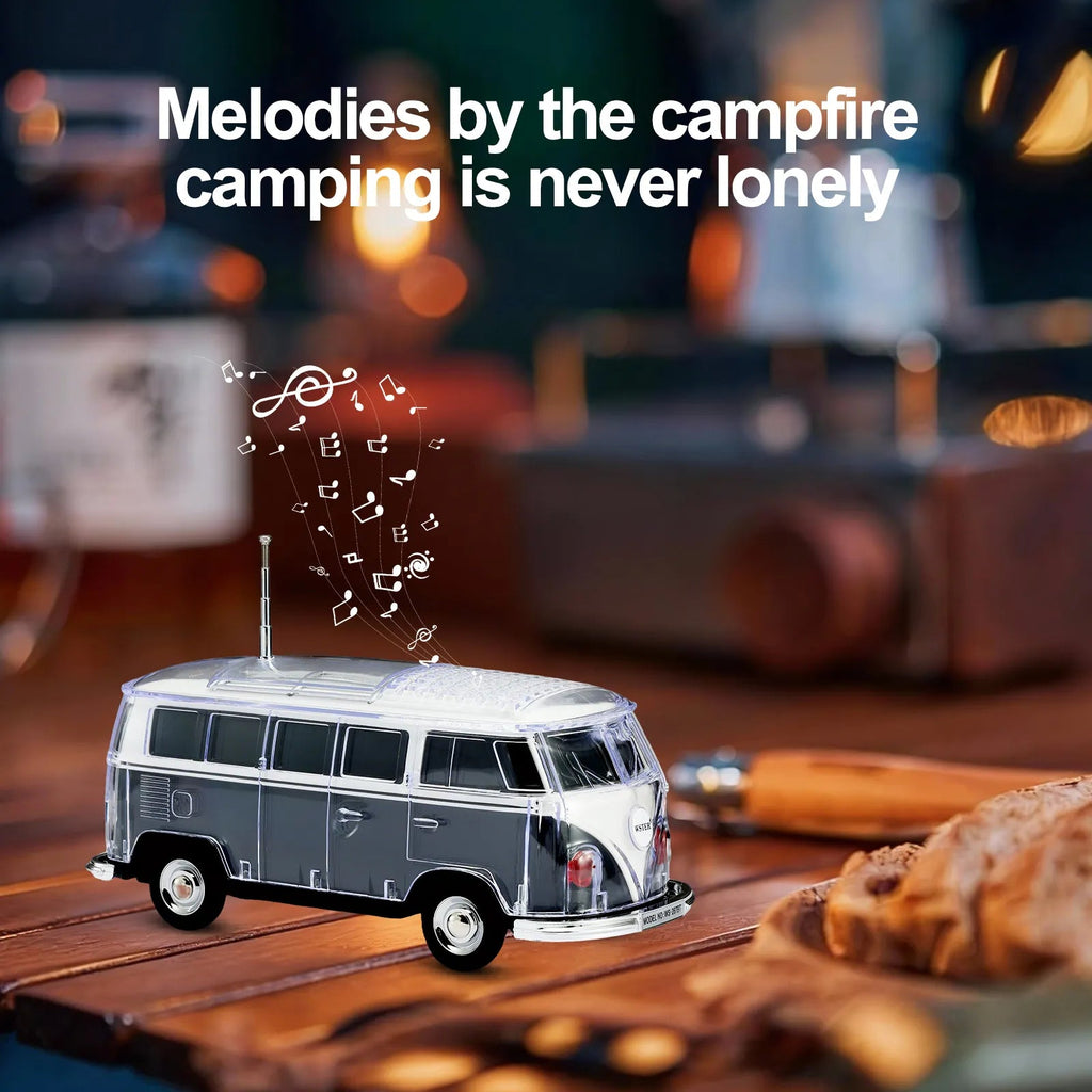 WS - 267 Bluetooth Replica Speaker with Mini Bus Design, Transparent Body with Switchable LED Party Light, FM Radio, TWS Pairing,Supports USB/TF, Considerate Gift for Car Fans & Audio Users - WSTER