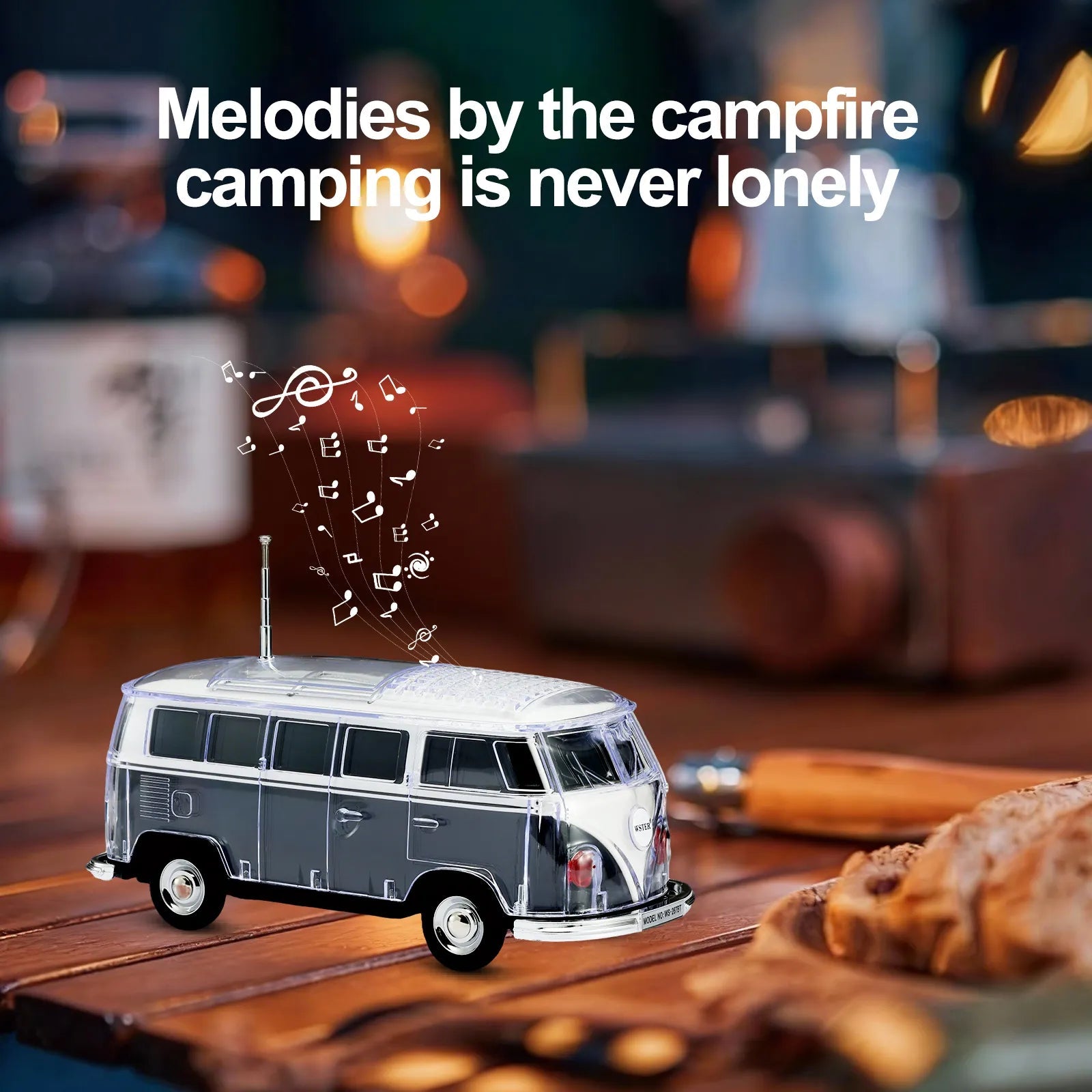 WS - 267 Bluetooth Replica Speaker with Mini Bus Design, Transparent Body with Switchable LED Party Light, FM Radio, TWS Pairing,Supports USB/TF, Considerate Gift for Car Fans & Audio Users - WSTER