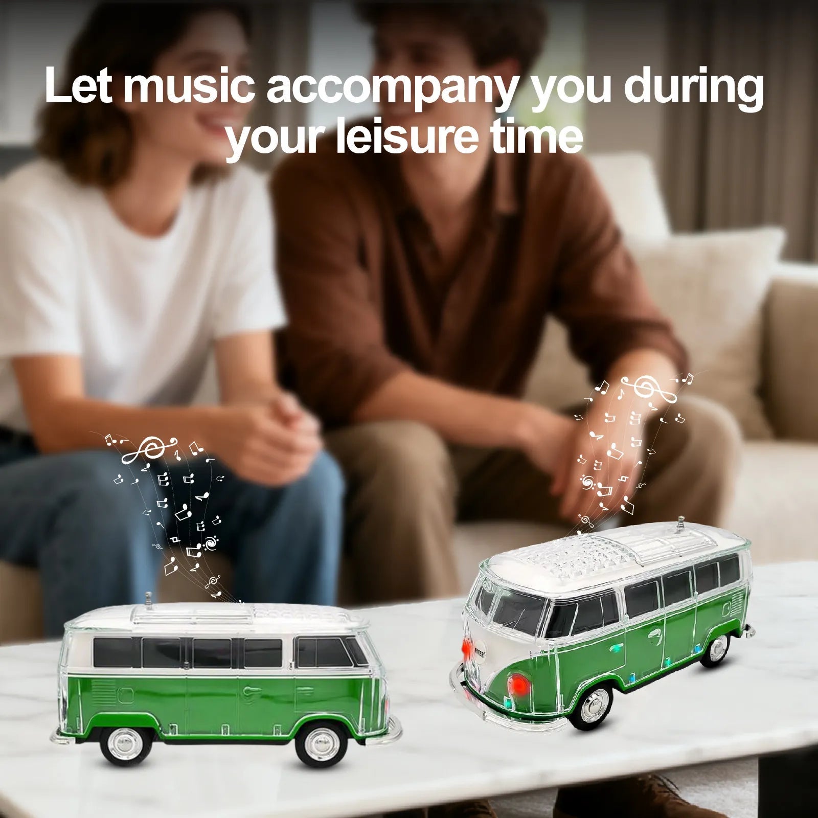 WS - 267 Bluetooth Replica Speaker with Mini Bus Design, Transparent Body with Switchable LED Party Light, FM Radio, TWS Pairing,Supports USB/TF, Considerate Gift for Car Fans & Audio Users - WSTER