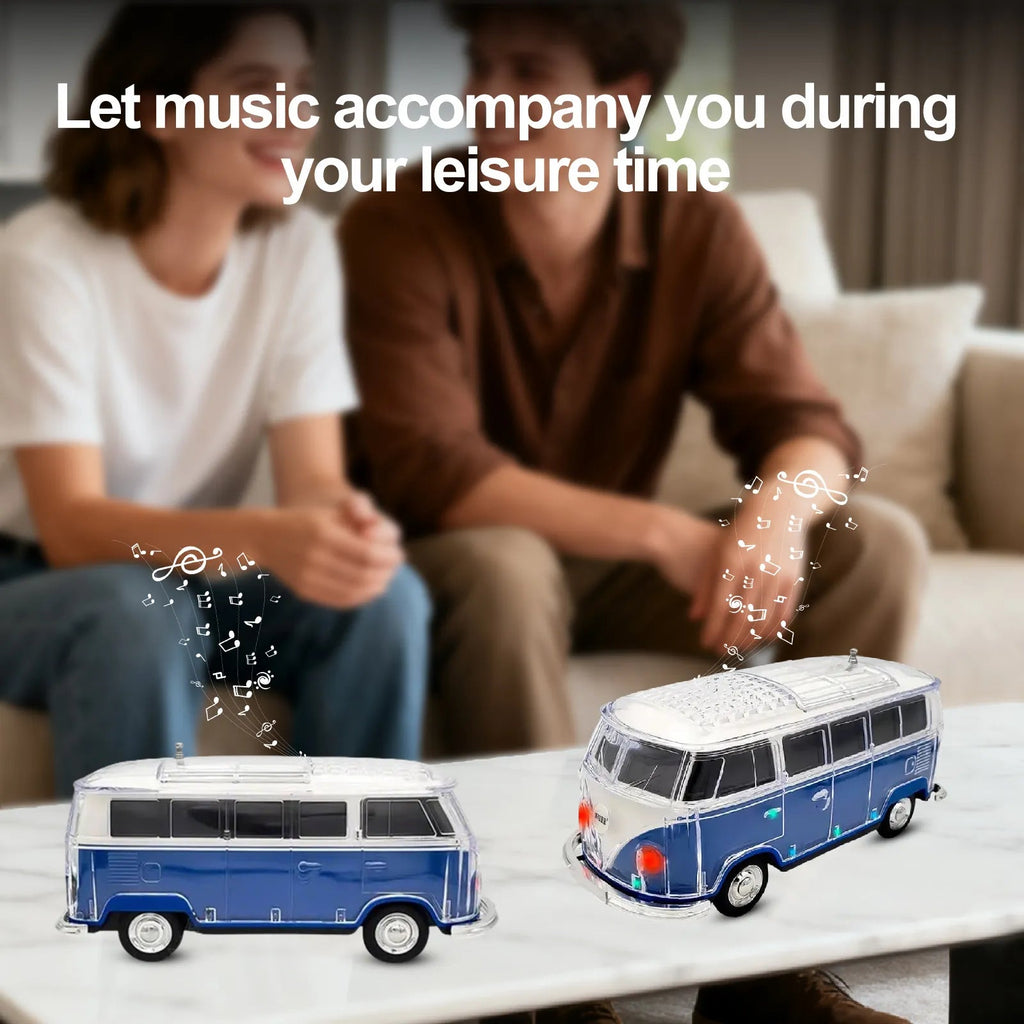WS - 267 Bluetooth Replica Speaker with Mini Bus Design, Transparent Body with Switchable LED Party Light, FM Radio, TWS Pairing,Supports USB/TF, Considerate Gift for Car Fans & Audio Users - WSTER