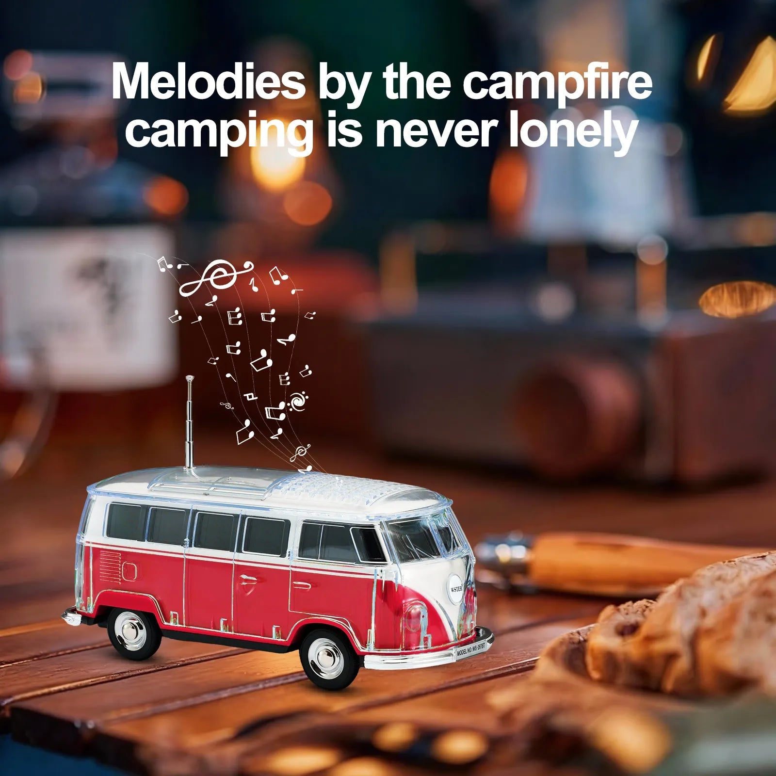 WS - 267 Bluetooth Replica Speaker with Mini Bus Design, Transparent Body with Switchable LED Party Light, FM Radio, TWS Pairing,Supports USB/TF, Considerate Gift for Car Fans & Audio Users - WSTER