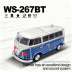 WS - 267 Bluetooth Replica Speaker with Mini Bus Design, Transparent Body with Switchable LED Party Light, FM Radio, TWS Pairing,Supports USB/TF, Considerate Gift for Car Fans & Audio Users - WSTER