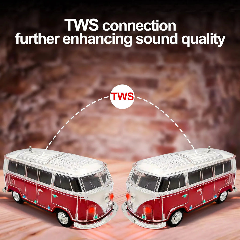 WS - 267 Bluetooth Replica Speaker with Mini Bus Design, Transparent Body with Switchable LED Party Light, FM Radio, TWS Pairing,Supports USB/TF, Considerate Gift for Car Fans & Audio Users - WSTER