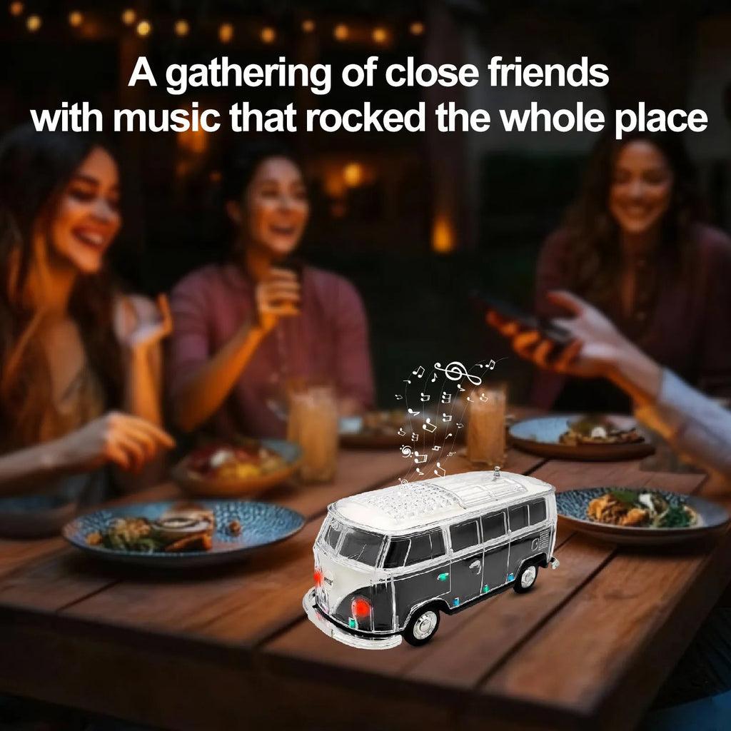 WS - 267 Bluetooth Replica Speaker with Mini Bus Design, Transparent Body with Switchable LED Party Light, FM Radio, TWS Pairing,Supports USB/TF, Considerate Gift for Car Fans & Audio Users - WSTER