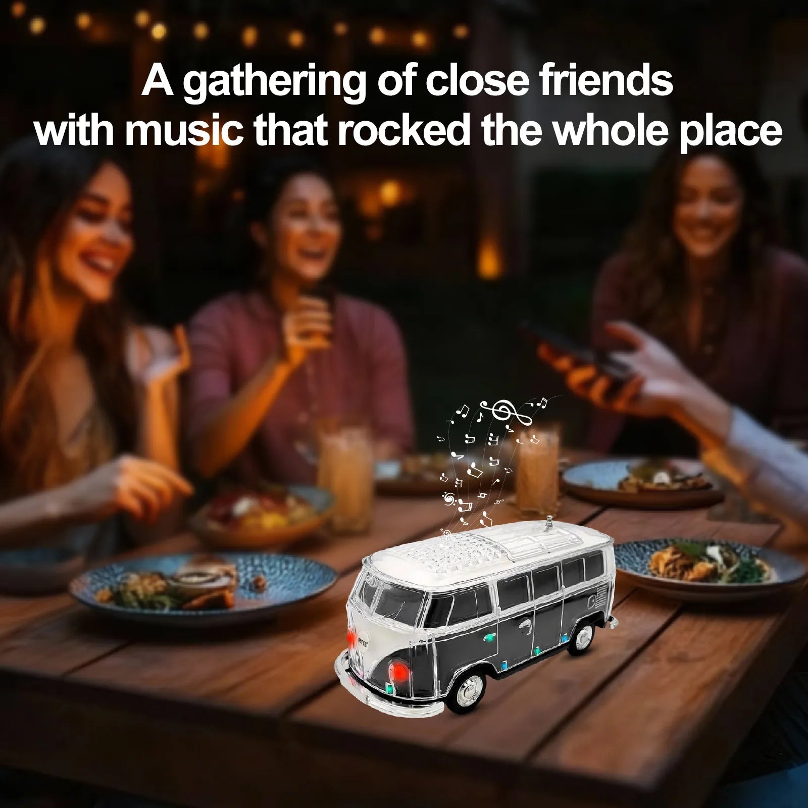 WS - 267 Bluetooth Replica Speaker with Mini Bus Design, Transparent Body with Switchable LED Party Light, FM Radio, TWS Pairing,Supports USB/TF, Considerate Gift for Car Fans & Audio Users - WSTER