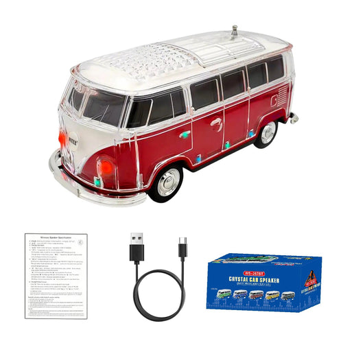 WS - 267 Bluetooth Replica Speaker with Mini Bus Design, Transparent Body with Switchable LED Party Light, FM Radio, TWS Pairing,Supports USB/TF, Considerate Gift for Car Fans & Audio Users - WSTER
