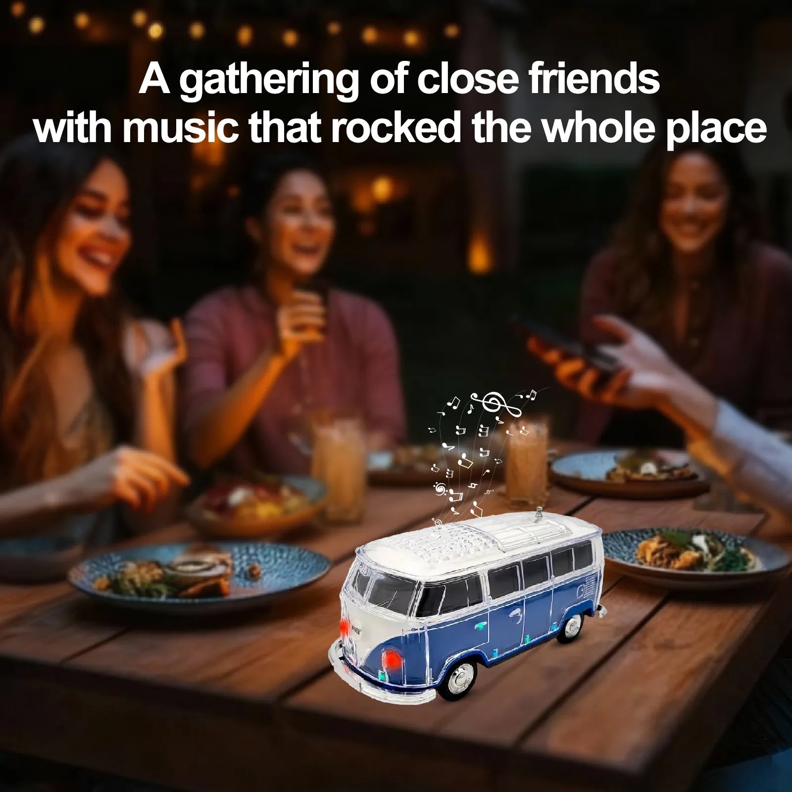 WS - 267 Bluetooth Replica Speaker with Mini Bus Design, Transparent Body with Switchable LED Party Light, FM Radio, TWS Pairing,Supports USB/TF, Considerate Gift for Car Fans & Audio Users - WSTER