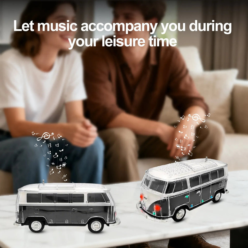 WS - 267 Bluetooth Replica Speaker with Mini Bus Design, Transparent Body with Switchable LED Party Light, FM Radio, TWS Pairing,Supports USB/TF, Considerate Gift for Car Fans & Audio Users - WSTER