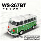 WS - 267 Bluetooth Replica Speaker with Mini Bus Design, Transparent Body with Switchable LED Party Light, FM Radio, TWS Pairing,Supports USB/TF, Considerate Gift for Car Fans & Audio Users - WSTER