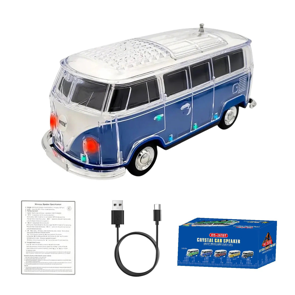WS - 267 Bluetooth Replica Speaker with Mini Bus Design, Transparent Body with Switchable LED Party Light, FM Radio, TWS Pairing,Supports USB/TF, Considerate Gift for Car Fans & Audio Users - WSTER
