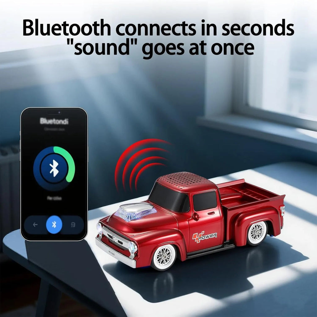 WS - 538 Retro Pickup Truck Bluetooth Replica Speaker – Portable Wireless Car Model Speaker with FM, TWS, LED Party Lights, USB/TF Playback, Built - in Microphone, Type - C, Surprise Gift - WSTER